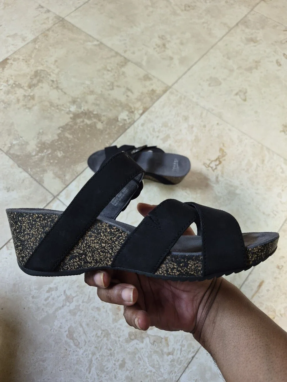 Dansko Susie Adjustable Slide Wedge Sandal, Nubuck Velcro Straps, GENTLY PREWORN